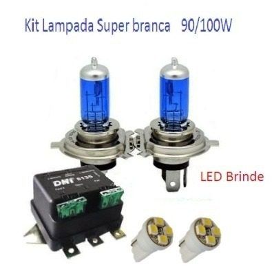 Kit Lâmpada H4 Super Branca 90/100w Com Relê Duplo 500w Dni