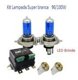 Kit Lâmpada H4 Super Branca 90/100w Com Relê Duplo 500w Dni